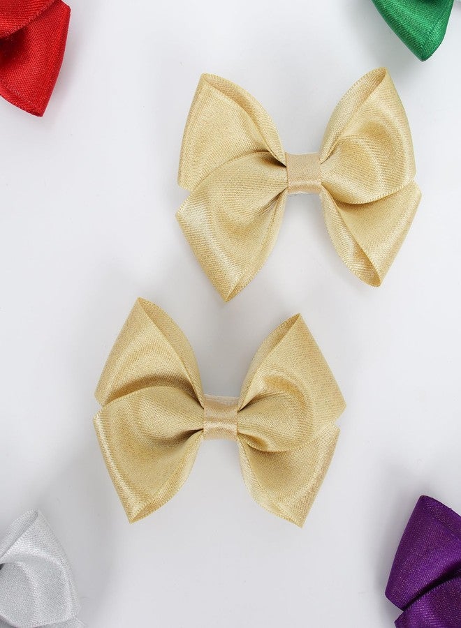 ZOLYCO Tiny 3 Inch Glitter Hair Bows Clips - Lined Boutique Alligator Hairpin for Baby Girls, Toddlers, and Little Teens - Kids Barrettes Set of 2 Small Stylish (Gold) - Image 5